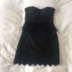 bebe black strapless lace dress
